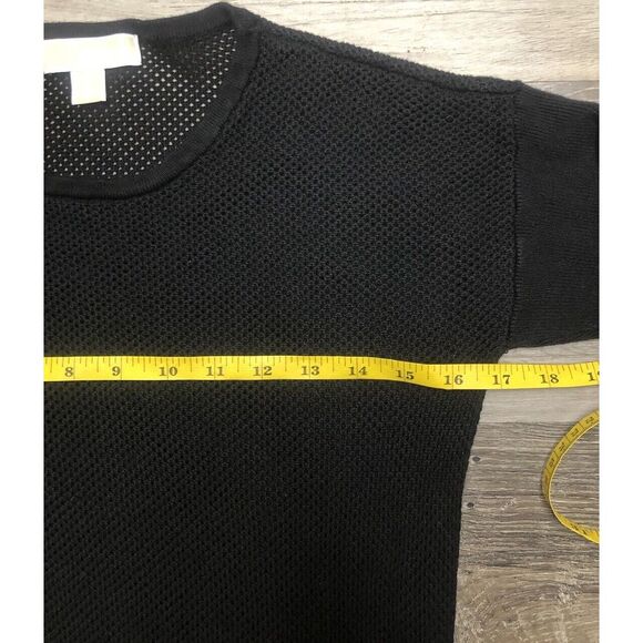 Michael Kors Asymmetrical Faux Wrap Blouse Top Mesh Sheer Back 3/4 Sleeve S - Picture 9 of 10